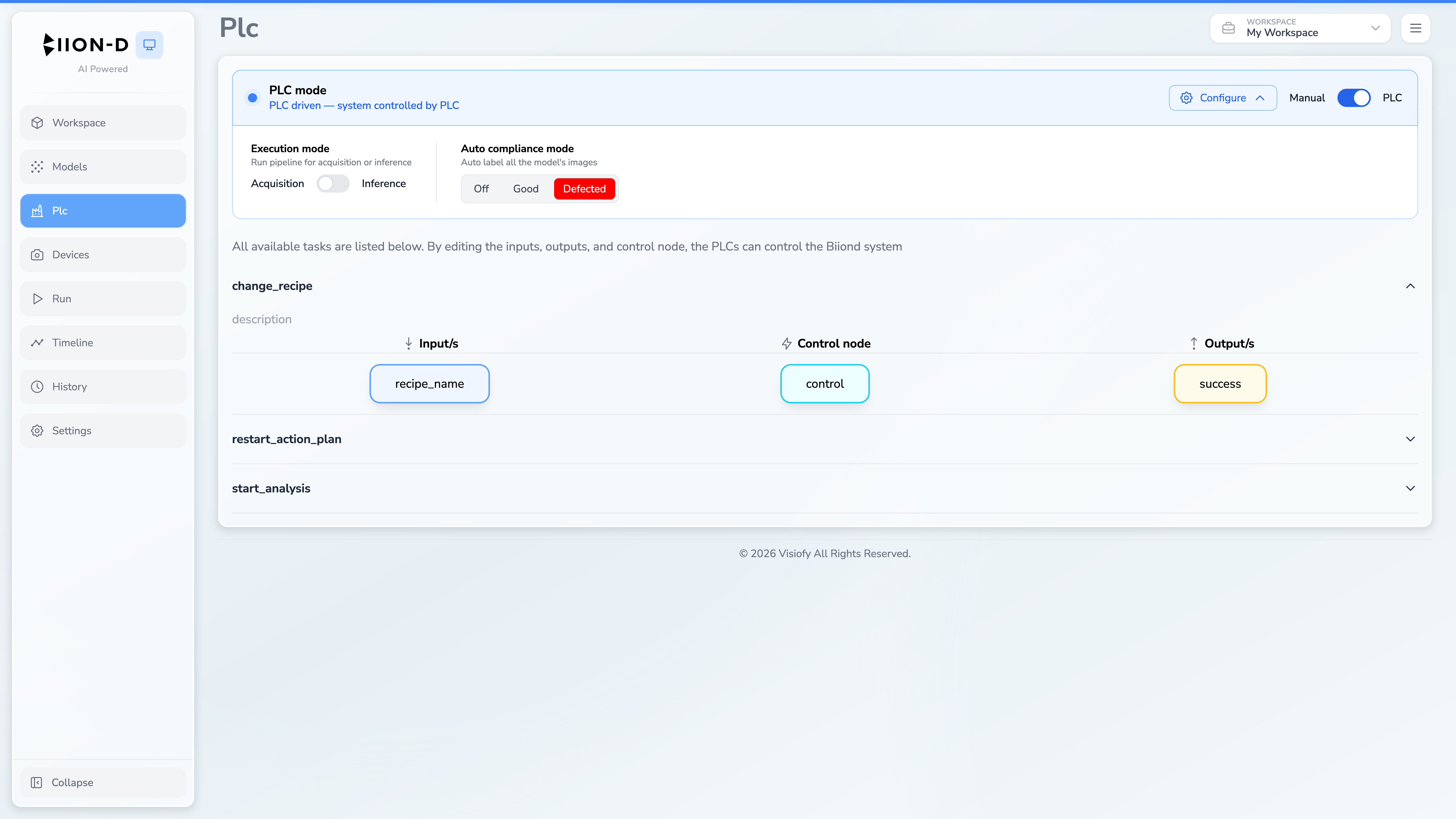 PLC tasks page overview
