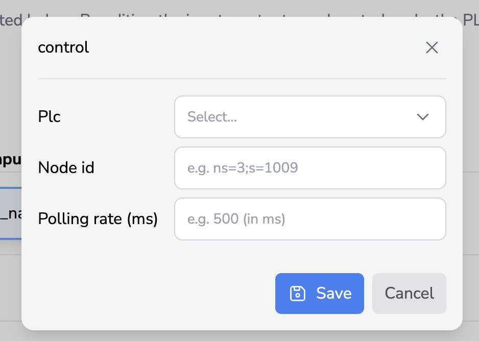 PLC variable modal