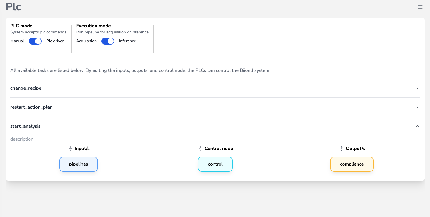PLC tasks page overview