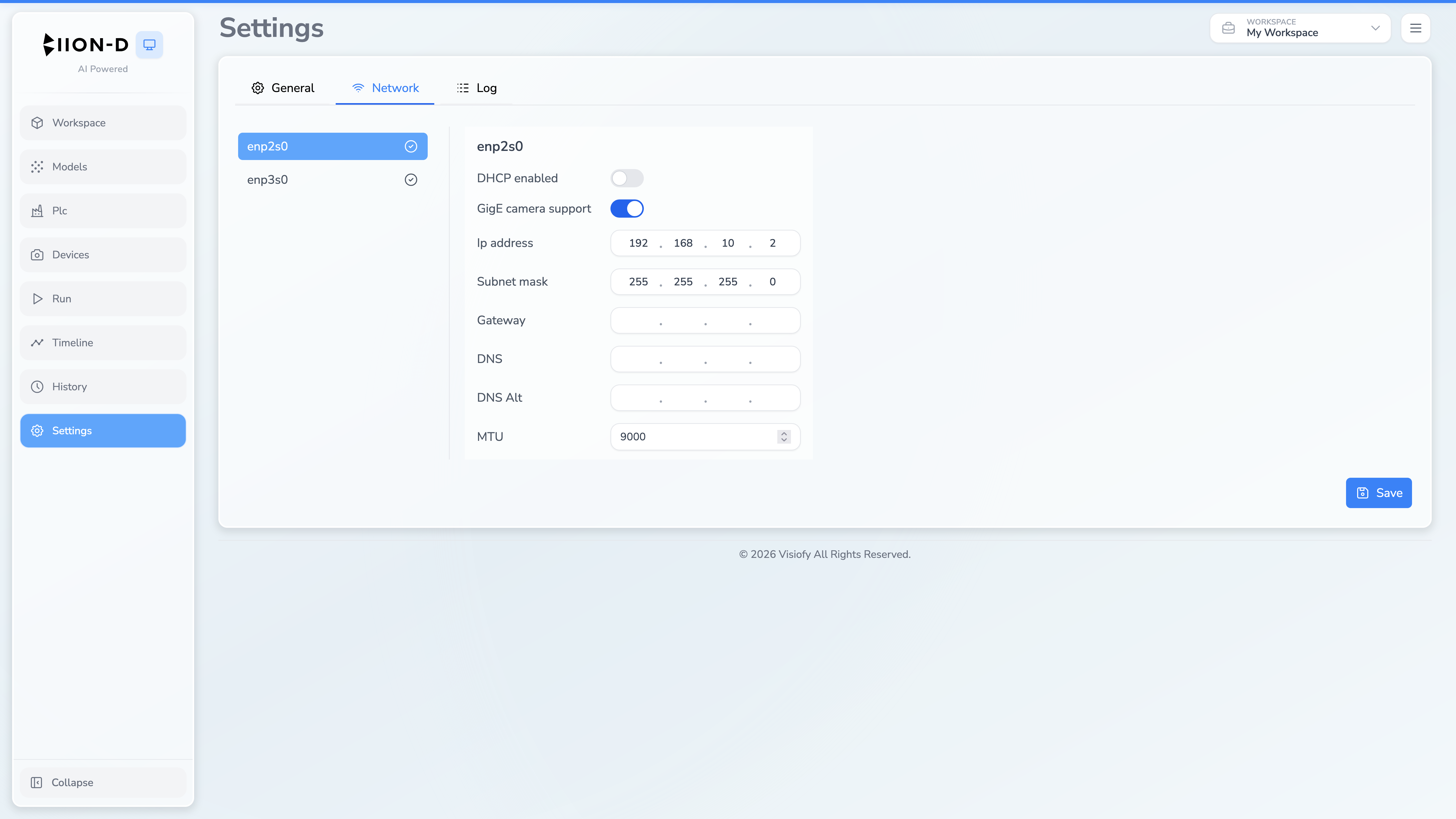 Network settings tab