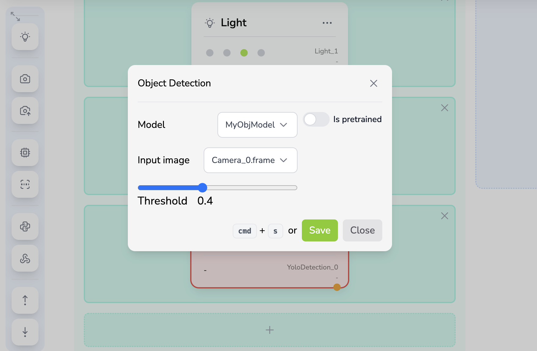 Modulo Object Detection nell'editor dell'Action Plan