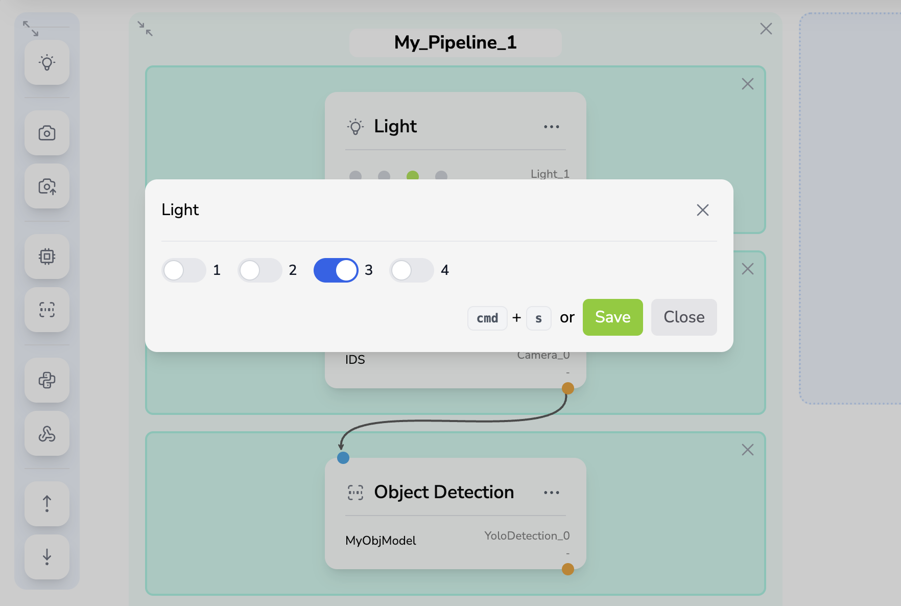 Modulo Luce nell'editor dell'Action Plan